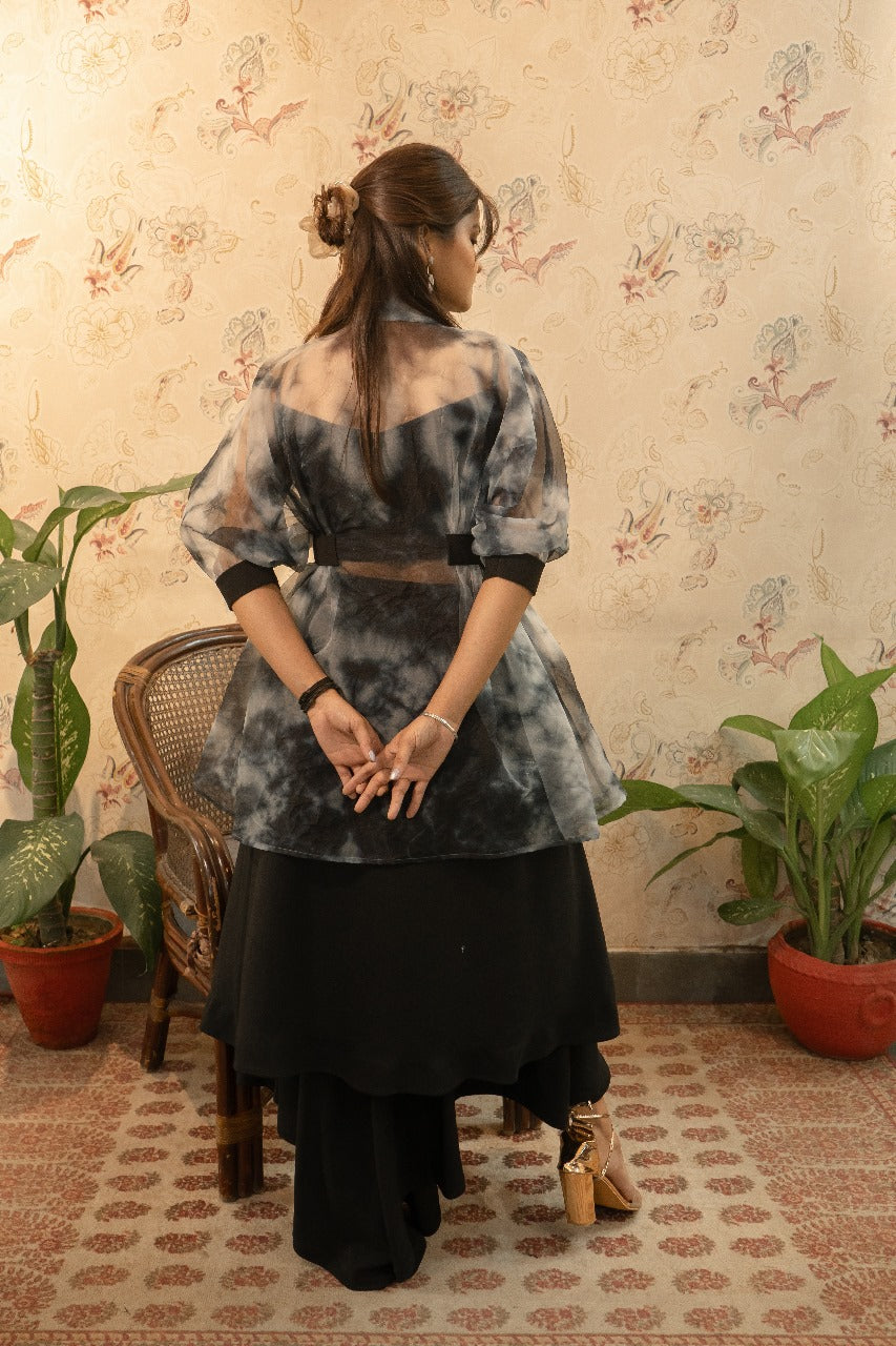 Tye and Dye Organza Top with Plazo