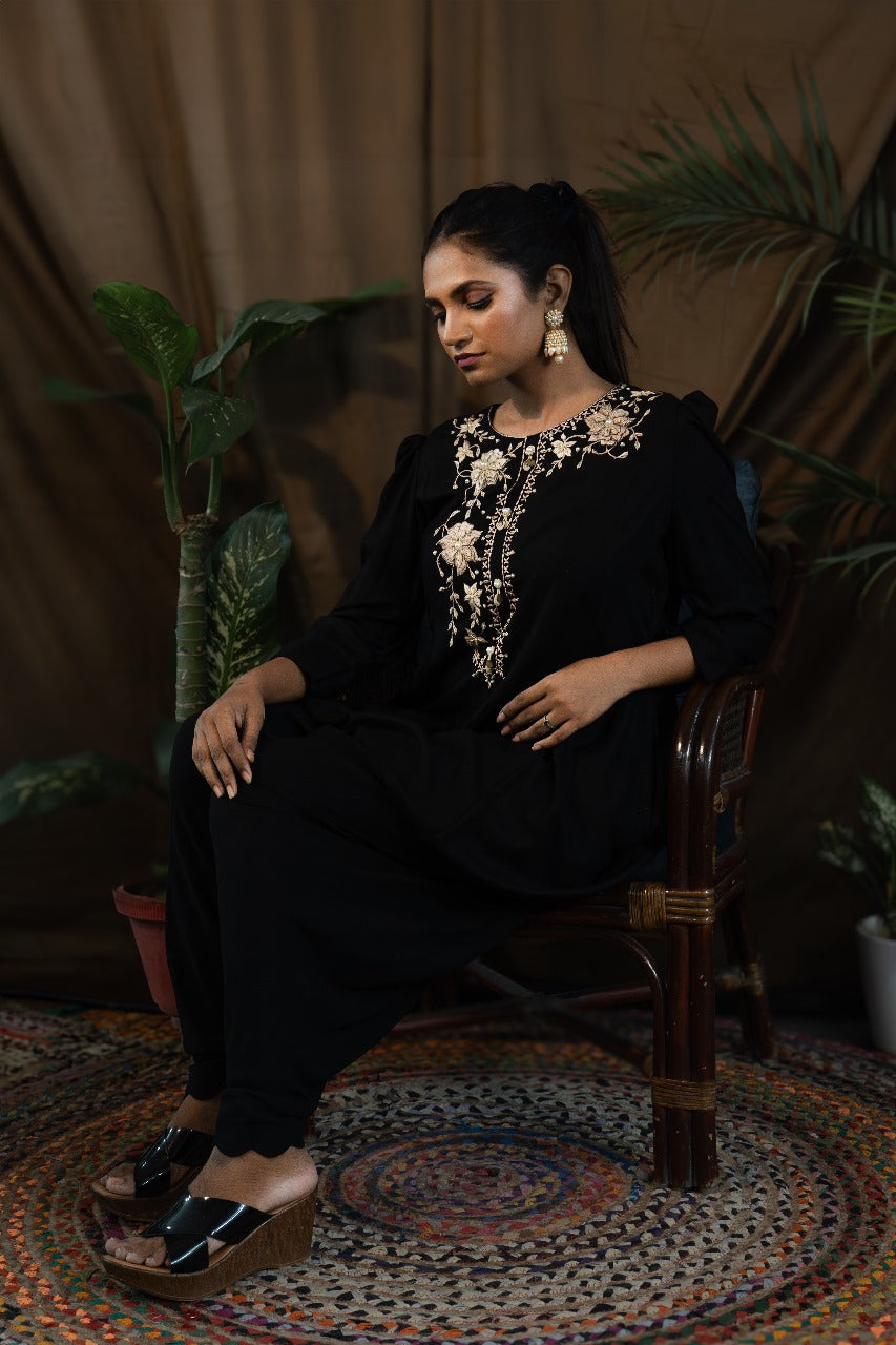 Embroidery Flared Top with Dhoti Pants