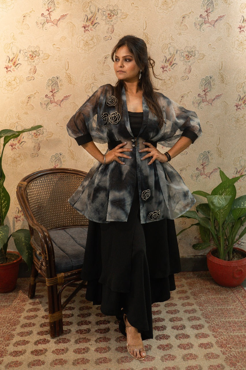 Tye and Dye Organza Top with Plazo