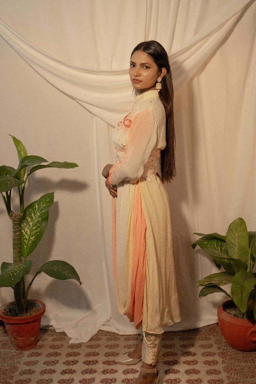 Ombre Draped Kurti with Tulip Pants