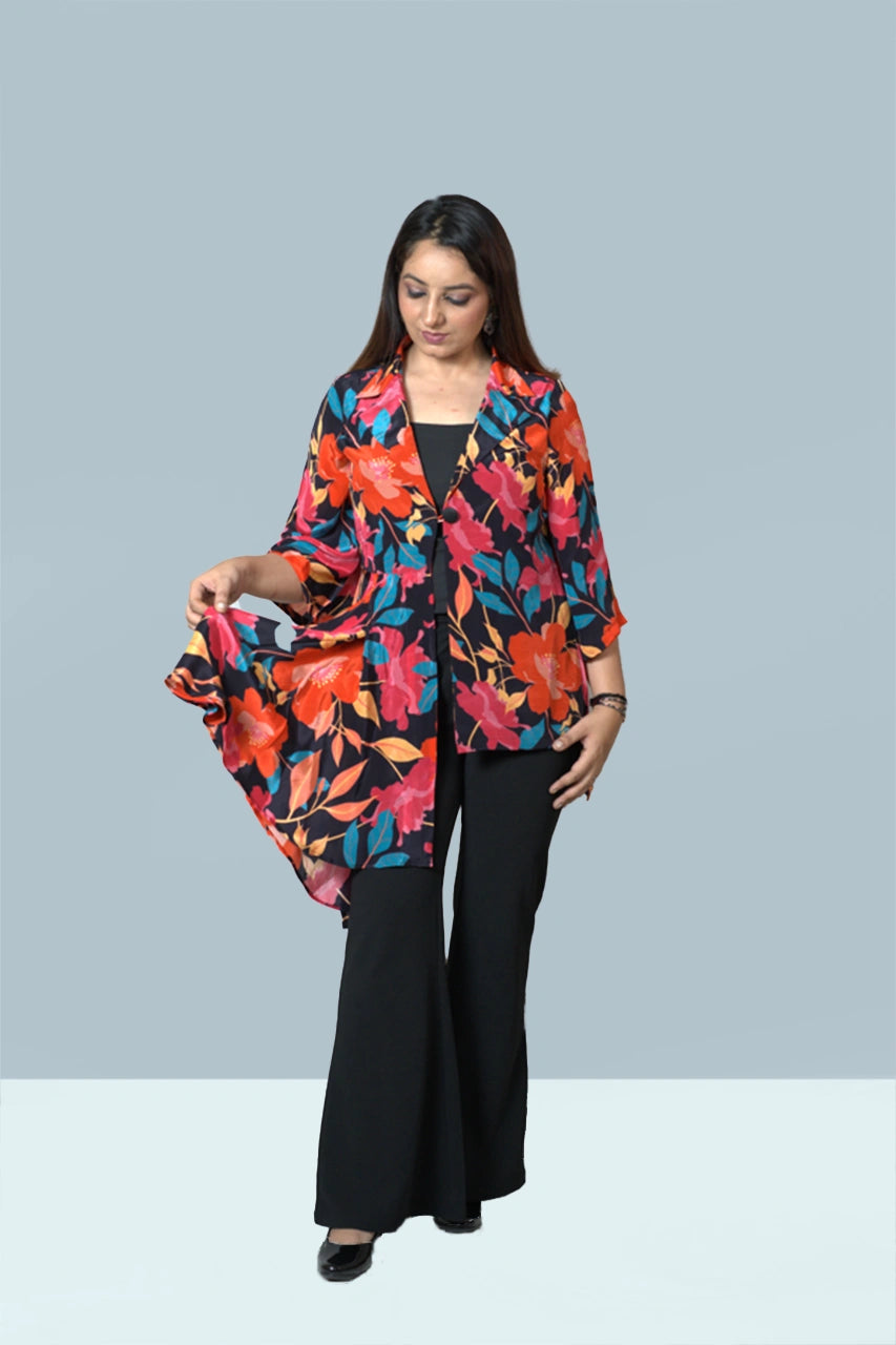 Asymmetrical Jacket Style Printed Co-Ord Set