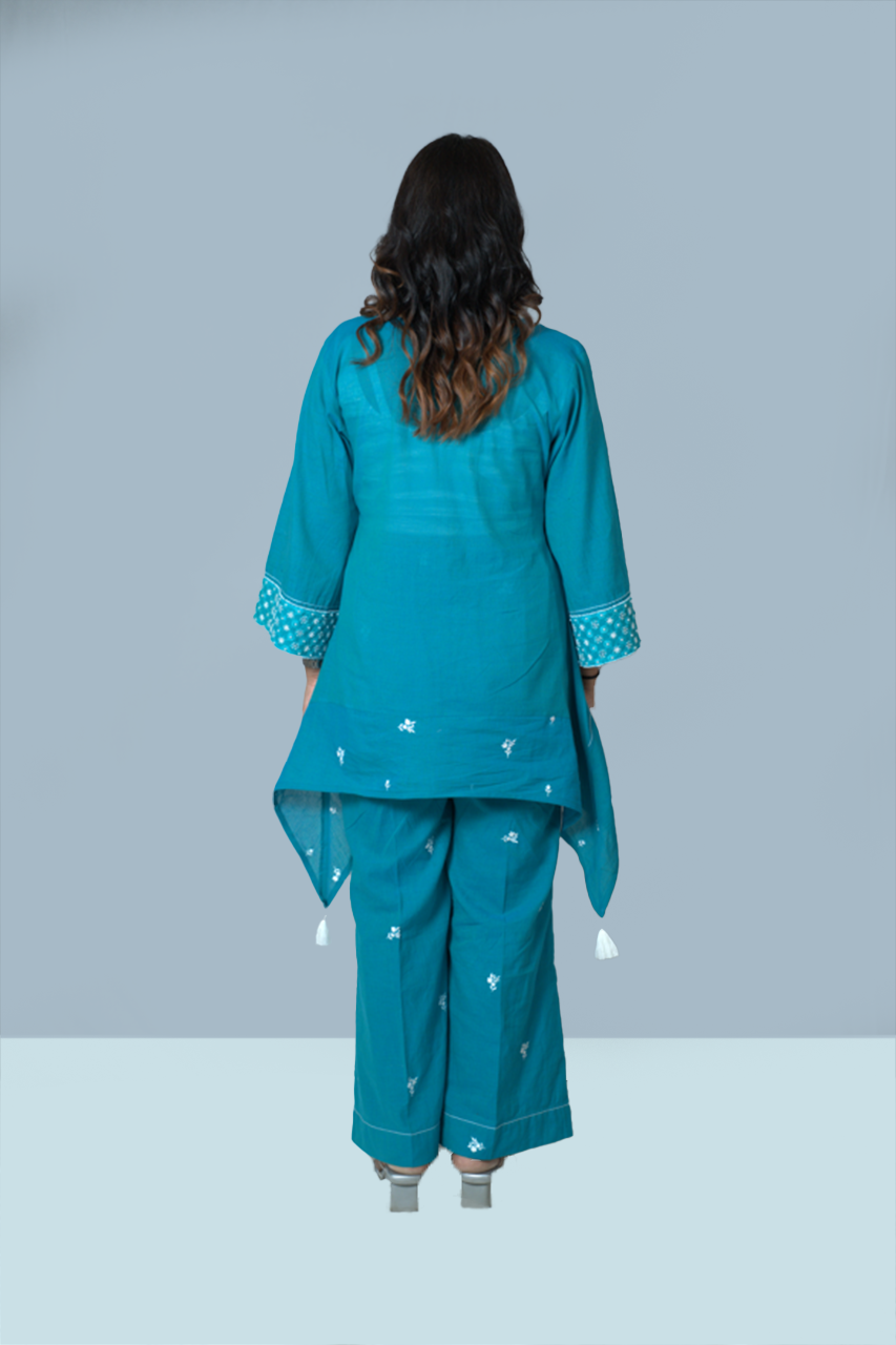 Turquoise Blue Asymmetric Kurta Set