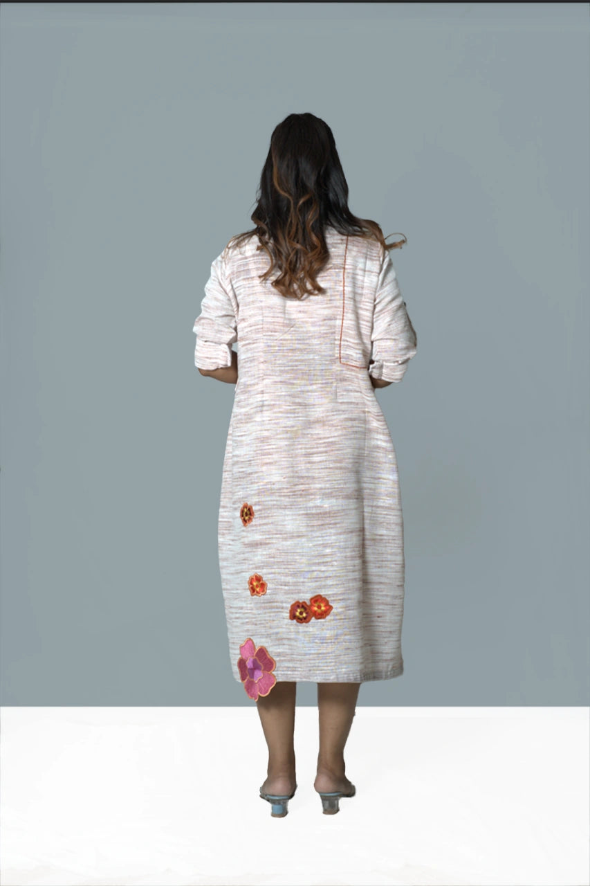 knee Length Flower Applique Work Dress