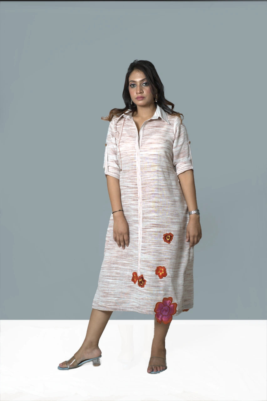 knee Length Flower Applique Work Dress