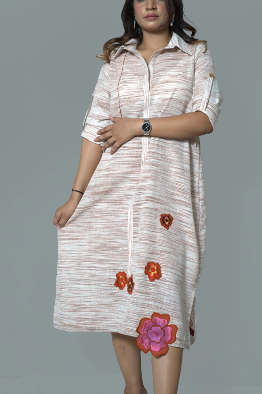 knee Length Flower Applique Work Dress