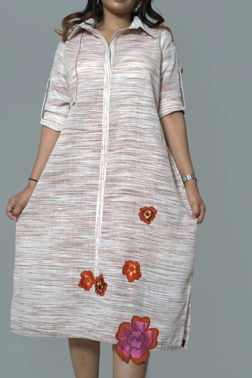 knee Length Flower Applique Work Dress