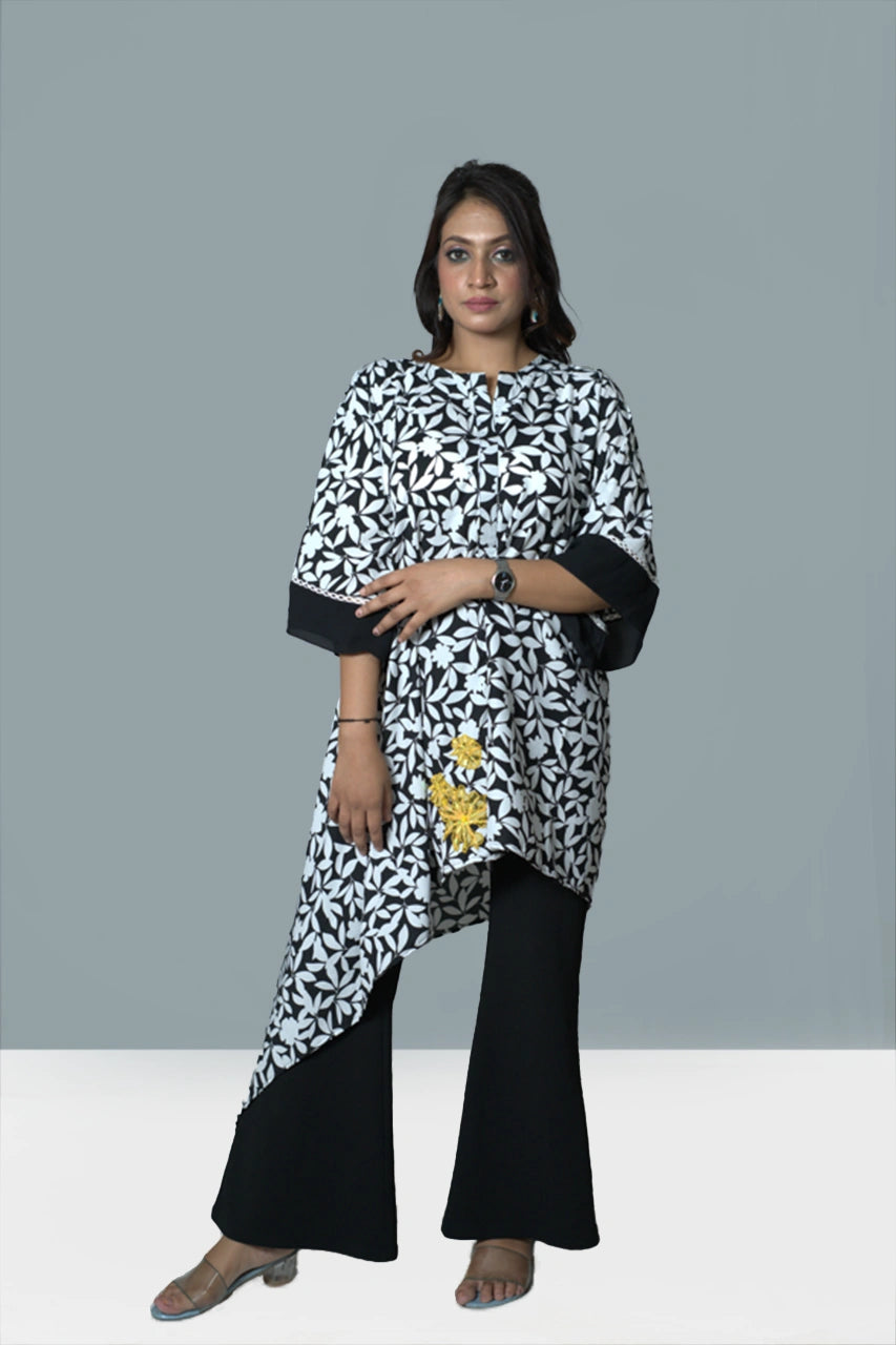 Printed Asymmetrical Black and White Co-Ord Set