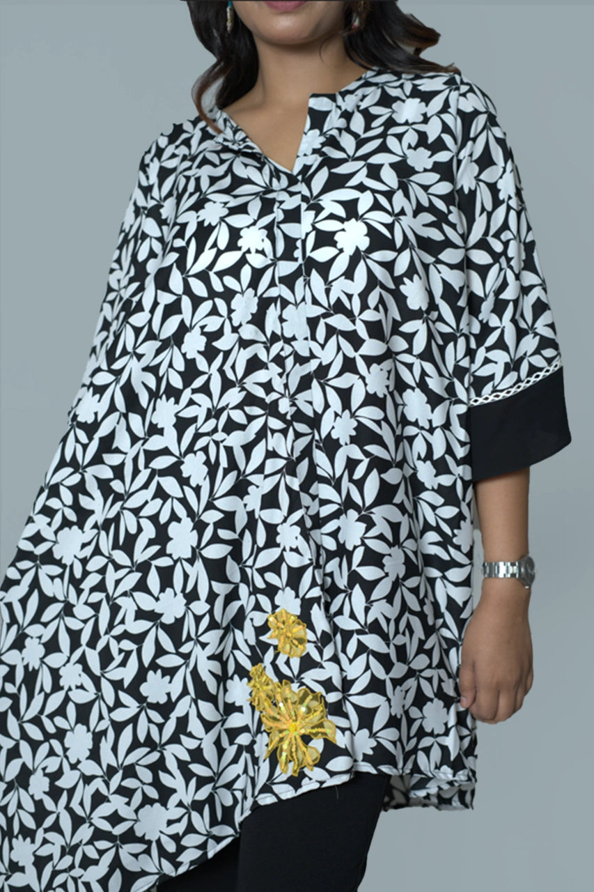 Printed Asymmetrical Black and White Co-Ord Set