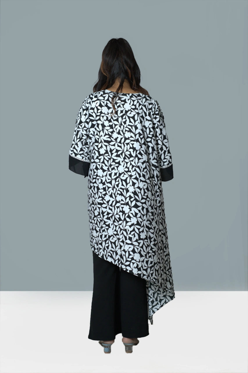 Printed Asymmetrical Black and White Co-Ord Set