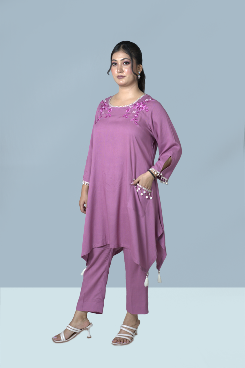 Pink Shell Asymmetric Kurta Co- ord Set