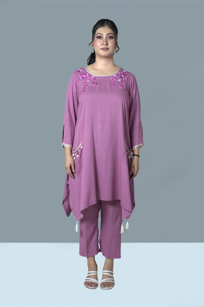 Pink Shell Asymmetric Kurta Co- ord Set
