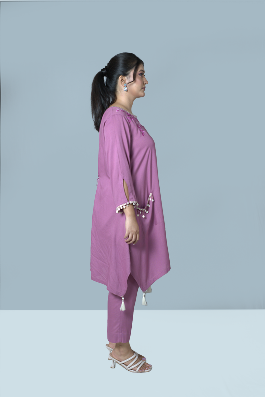 Pink Shell Asymmetric Kurta Co- ord Set