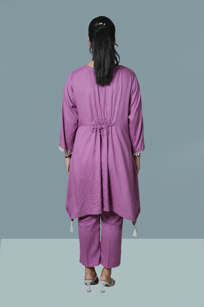 Pink Shell Asymmetric Kurta Co- ord Set