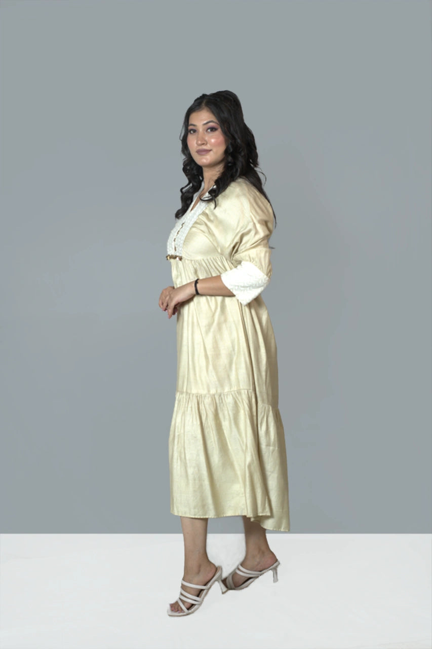 Champagne Elegance Tiered Midi Dress