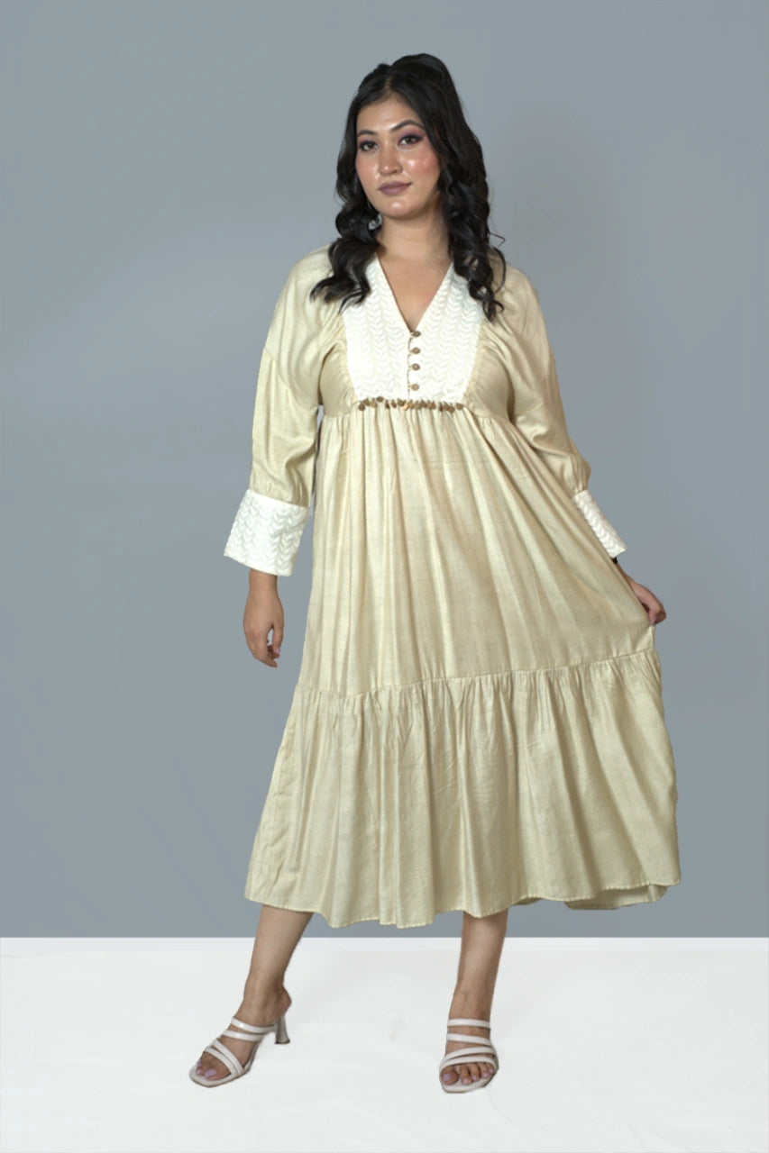 Champagne Elegance Tiered Midi Dress