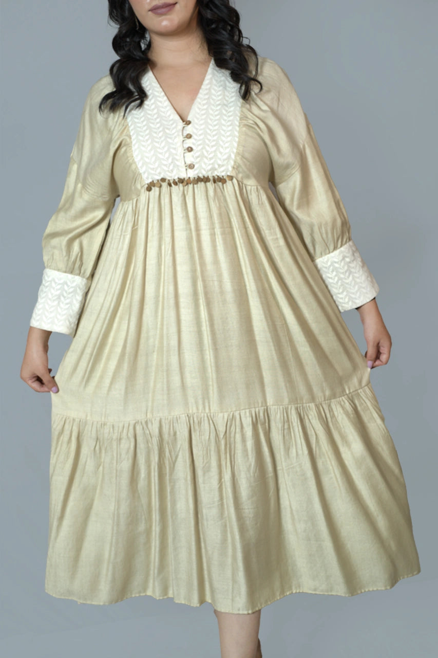 Champagne Elegance Tiered Midi Dress