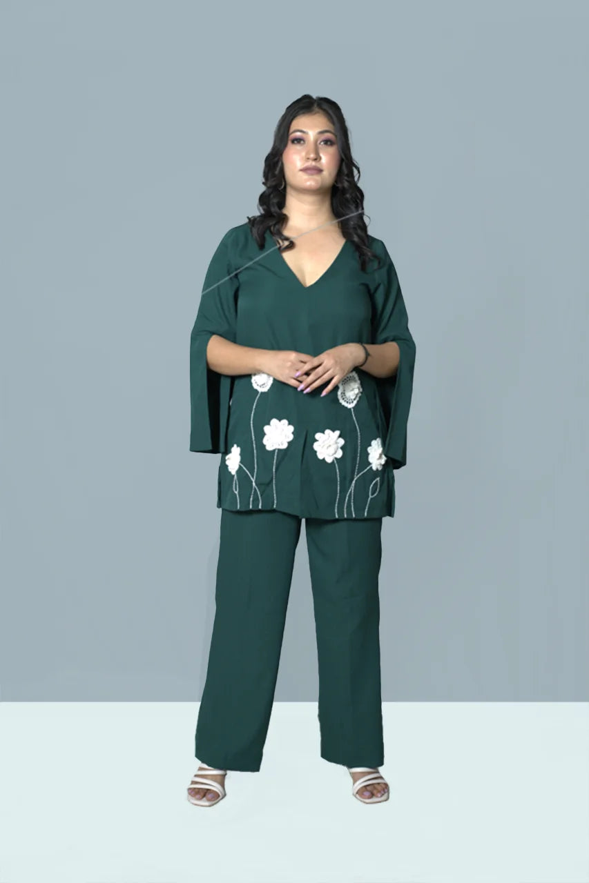 Cape Sleeves  Bottle Green Co-Ord Set