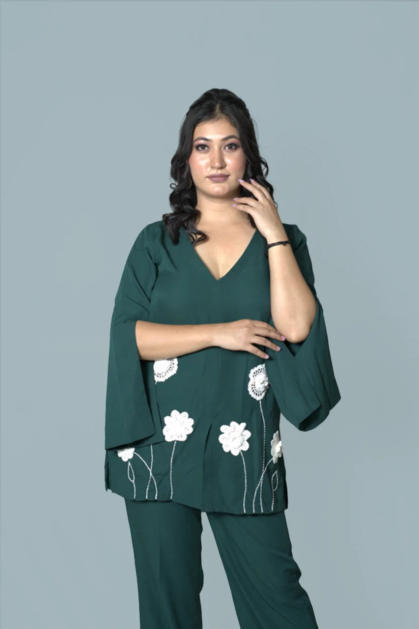Cape Sleeves  Bottle Green Co-Ord Set
