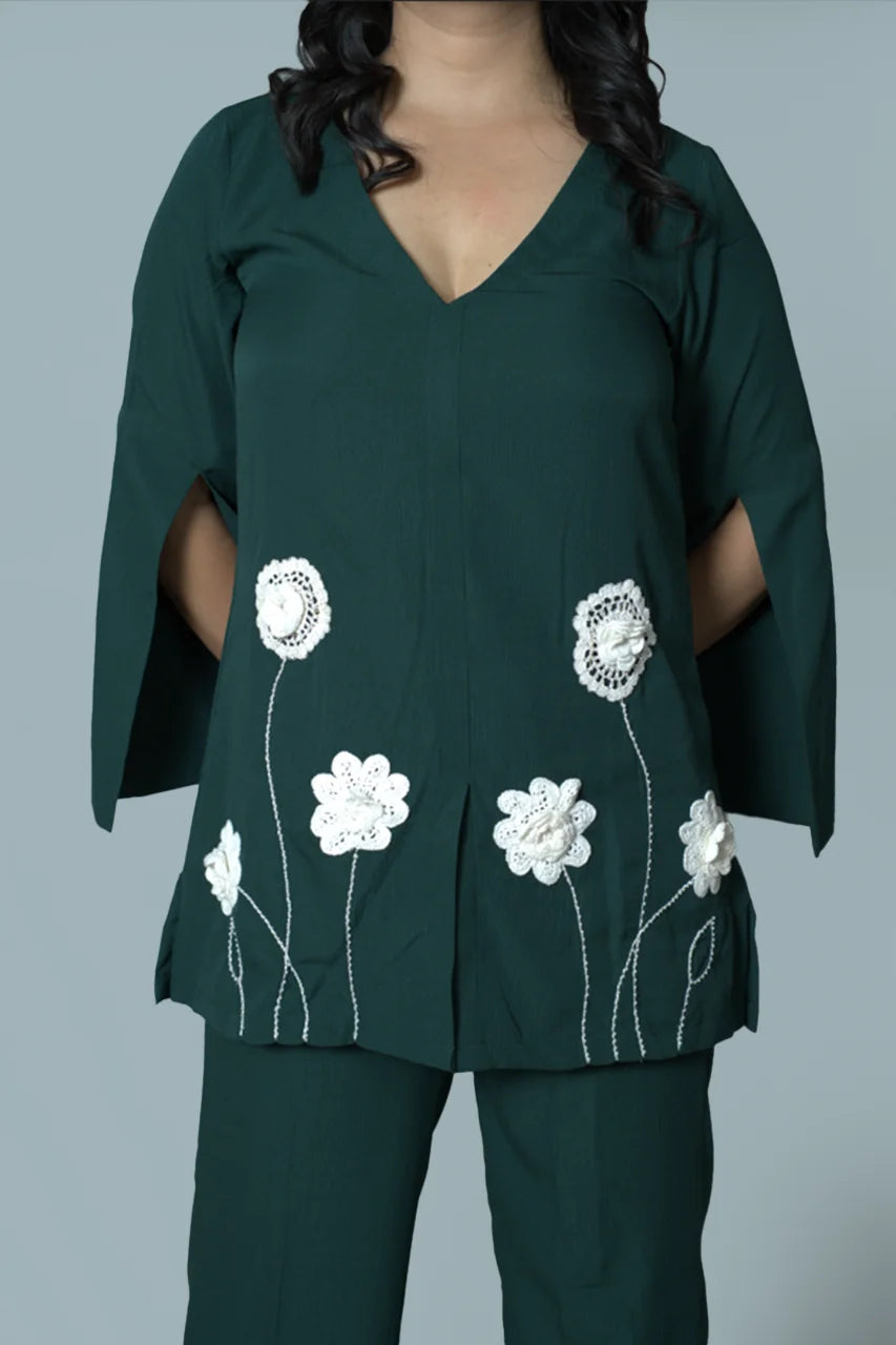 Cape Sleeves  Bottle Green Co-Ord Set