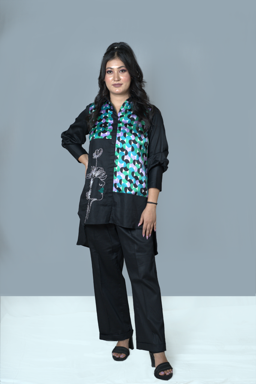 Floral Face Multi- Black Co-ord set