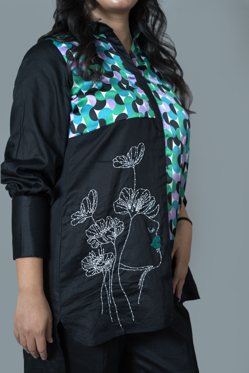 Floral Face Multi- Black Co-ord set