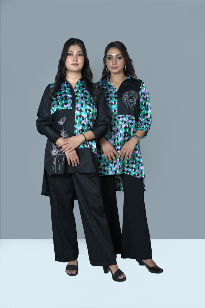 Floral Face Multi- Black Co-ord set