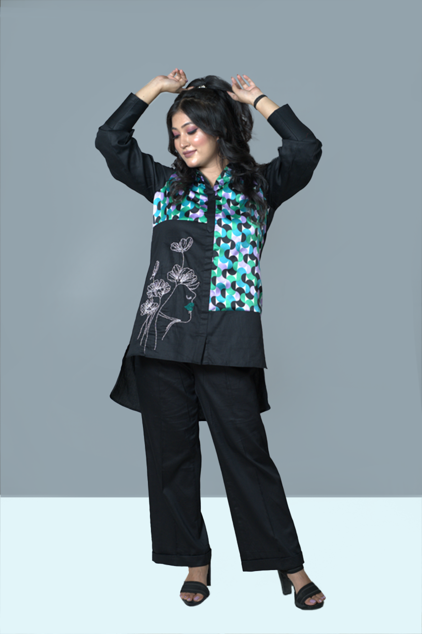 Floral Face Multi- Black Co-ord set