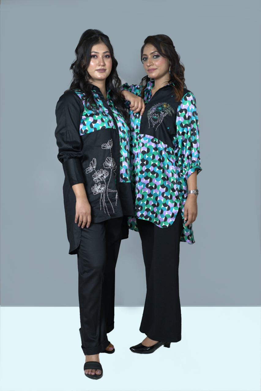 Floral Face Multi- Black Co-ord set