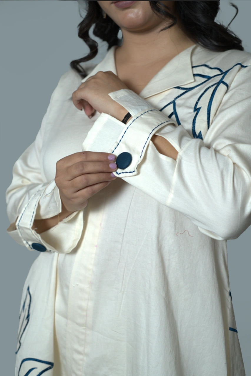 High-Low Leaf Embroidery Ivory Co-Ord Set